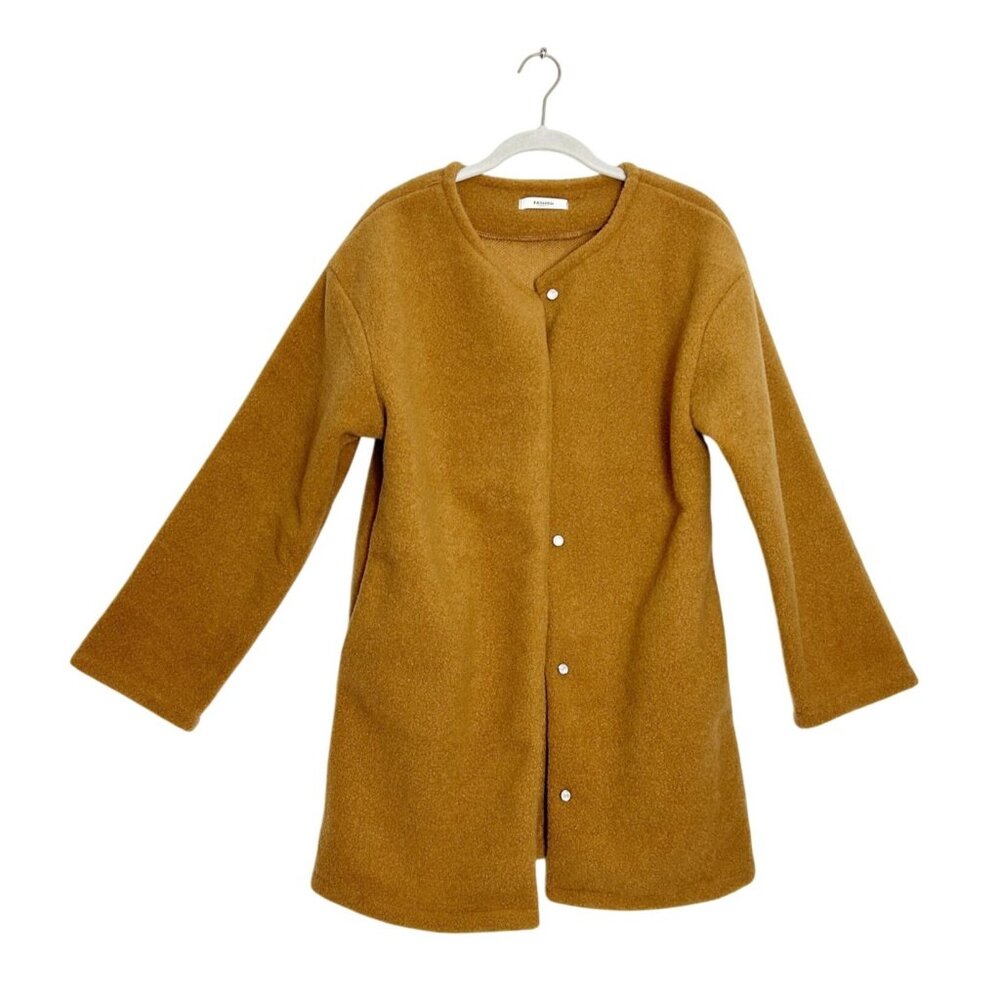 Fashion Star Quality Polyester Button Front Coat in Lt. Camel Brown - Sz S/M